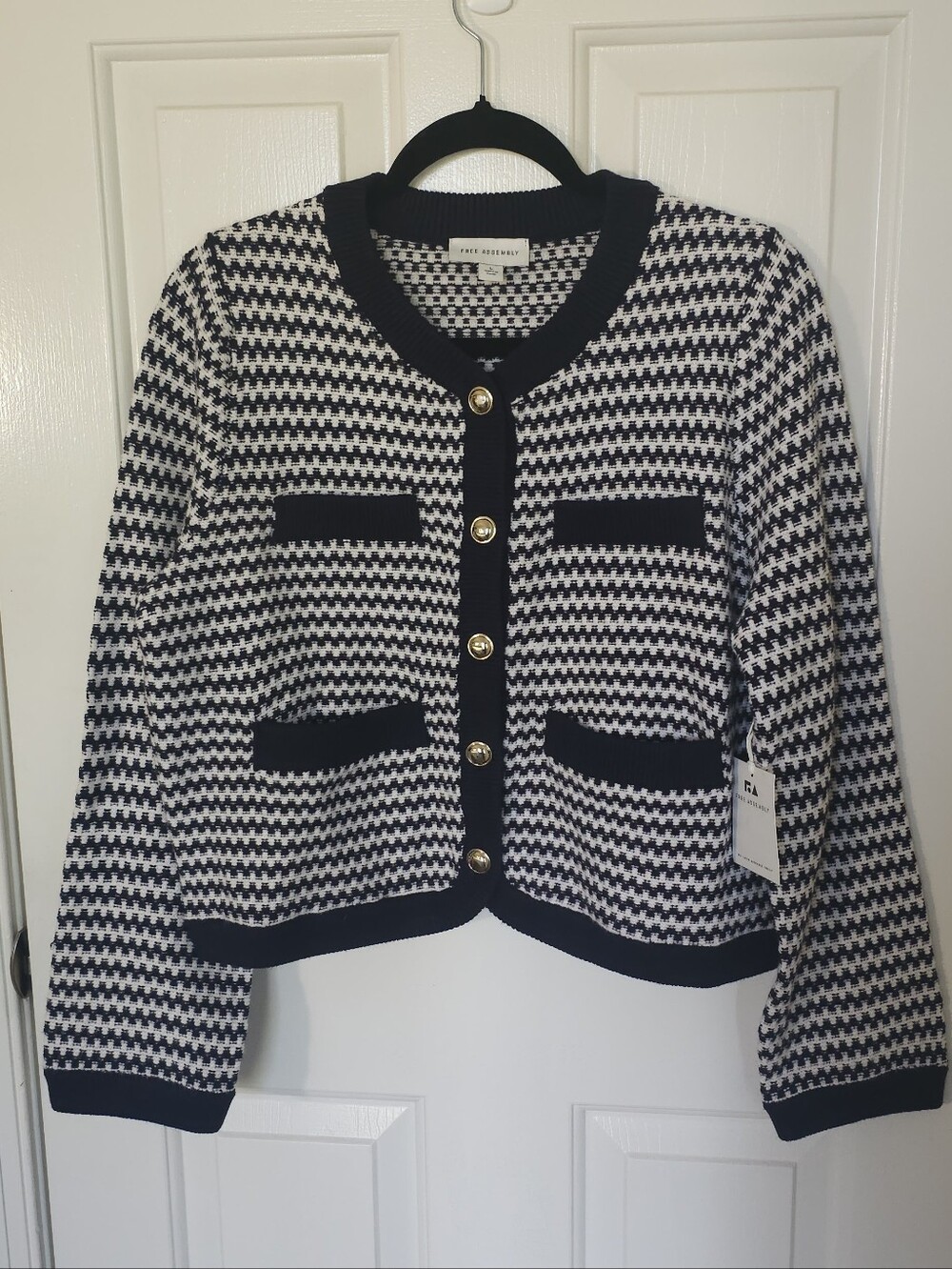 NWT Free Assembly Navy & Ivory Textured Cardigan Jacket – Size L